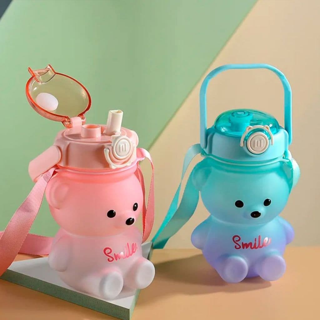 Garrafa De Agua Infantil Ursinho Smile 800ml Alça Canudo