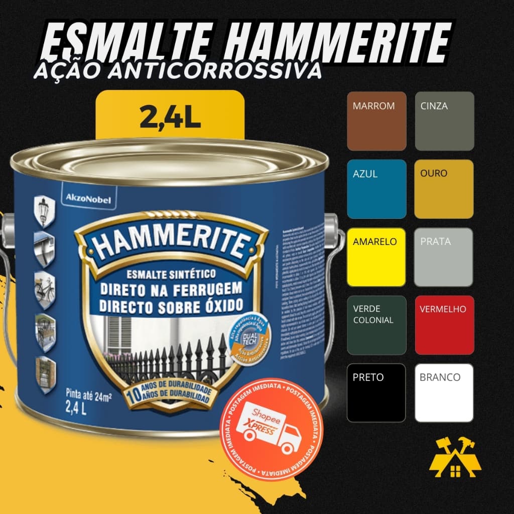 Tinta Esmalte Sintético Hammerite Anti Ferrugem Brilhante - 2,4L -  CORAL
