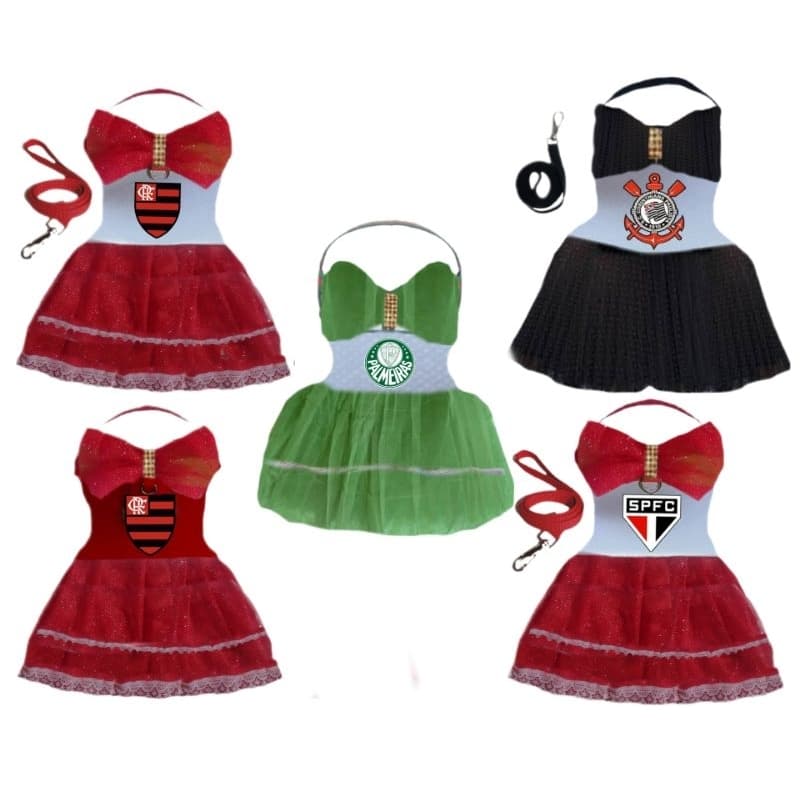 COLEIRA PEITORAL VESTIDO TIME FUTEBOL ACOMPANHA GUIA PASSEIO PET