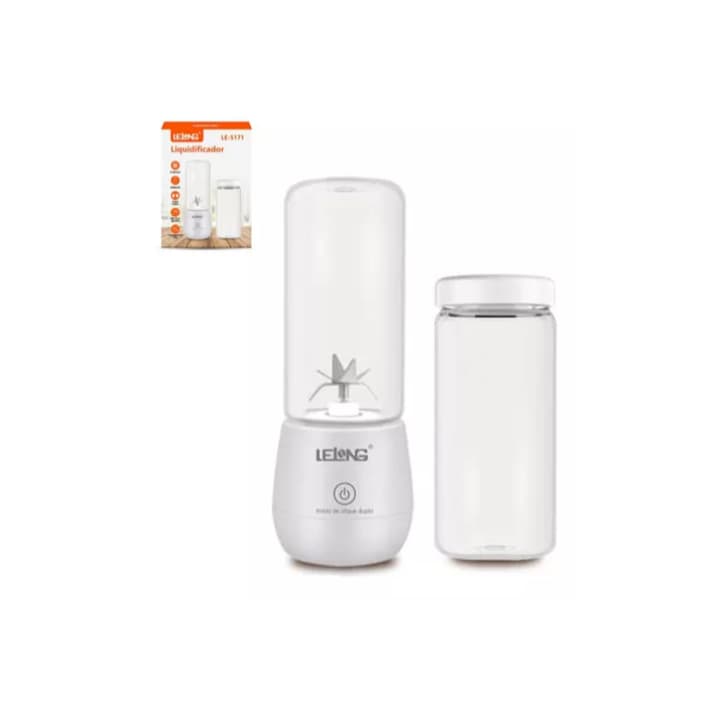 Mini Liquidificador Portátil Vidro 6 Lâminas Suco C/2 Copos Cor Branco 127/220v