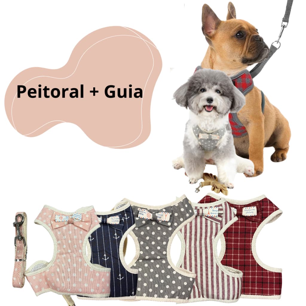 Peitoral Coleira p/ Cachorro e Gatos Médio - Ajustável e c/ Forro Macio.