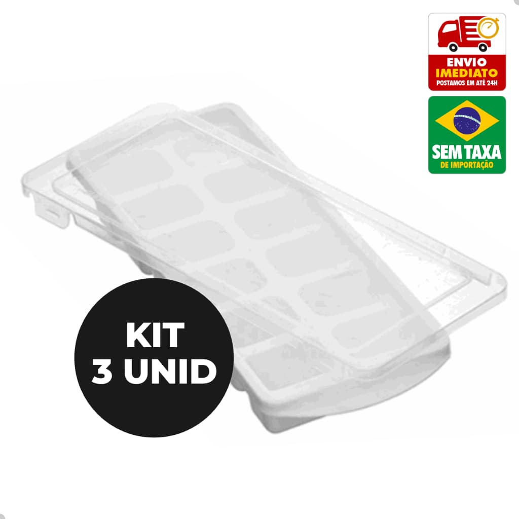 Kit 3 Forma de Gelo Com Tampa Antiodor Transparente Para 12 Cubos 5567