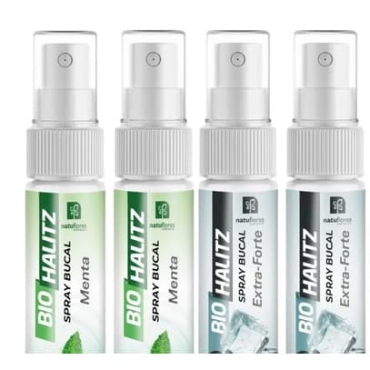 Kit 4 Bio Halitz Spray Bucal Sabores 2 Menta + 2 Extra Forte Natuflores fim do mau halito 15ml