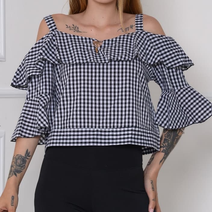 BLUSA XADREZ MANGA PRINCESA