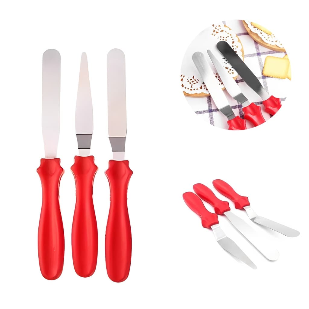 Kit Confeiteiro Espátulas De Aço Inox Para Decorar Bolos Confeitaria 3 Peças