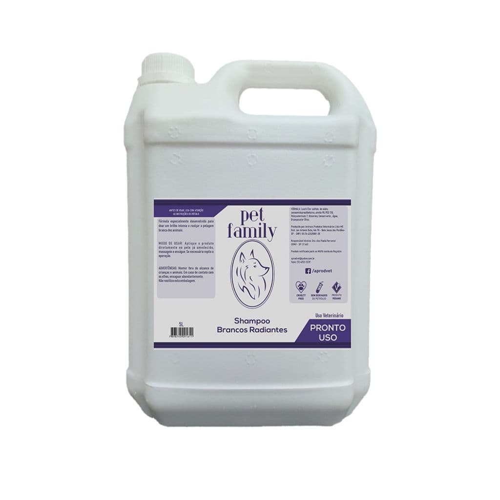 Shampoo Pet Family Pronto Uso 5 Litros Brancos Radiantes matizador branqueador