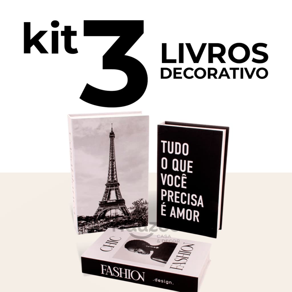Kit 3 Caixa Porta Objeto Livro Fake Decorativo Vários Modelo