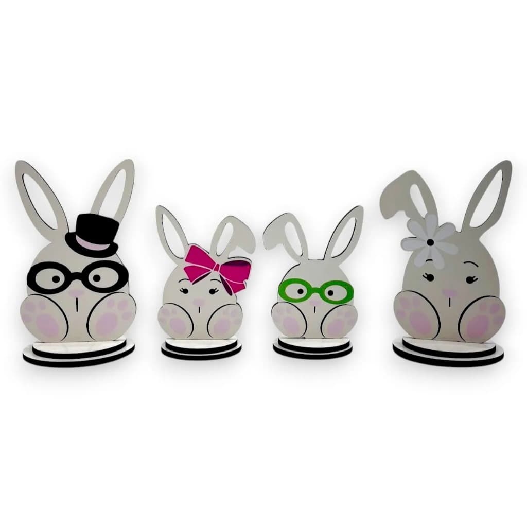Kit Família Coelhos Decorativos em MDF Bege para Páscoa e Mesa Posta