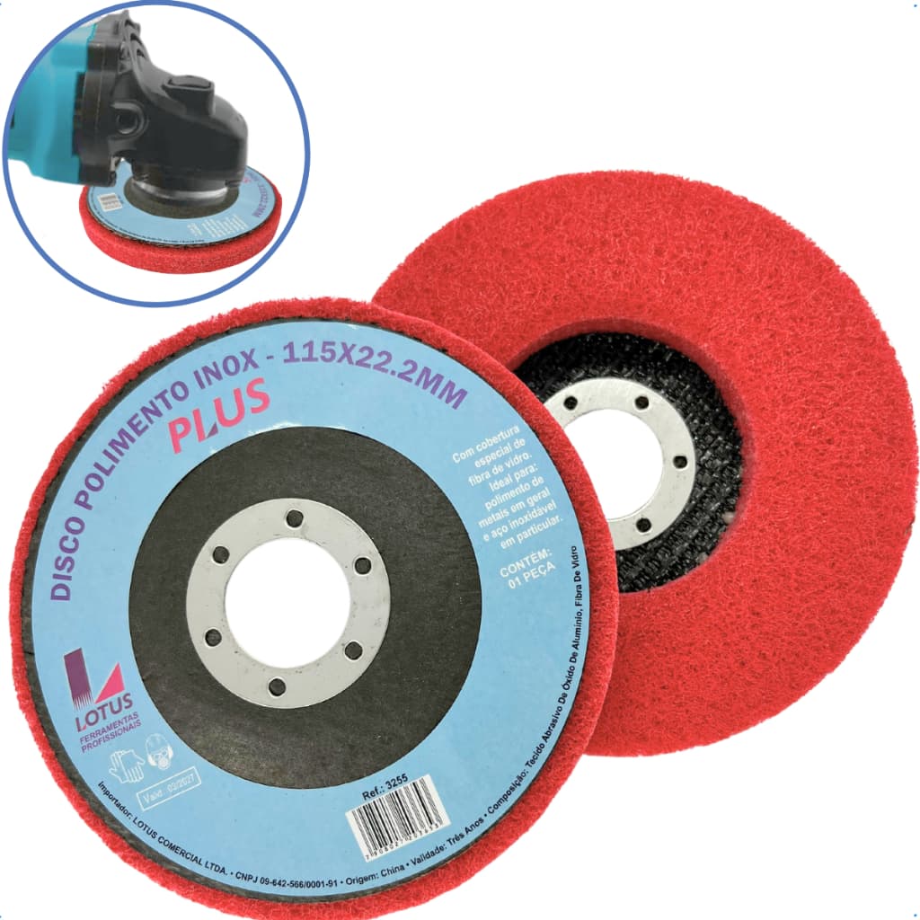 kit 2 disco polimento inox ferro alumínio 115mm furo 22.2mm 4 1/2 Disco polidor Disco para polir