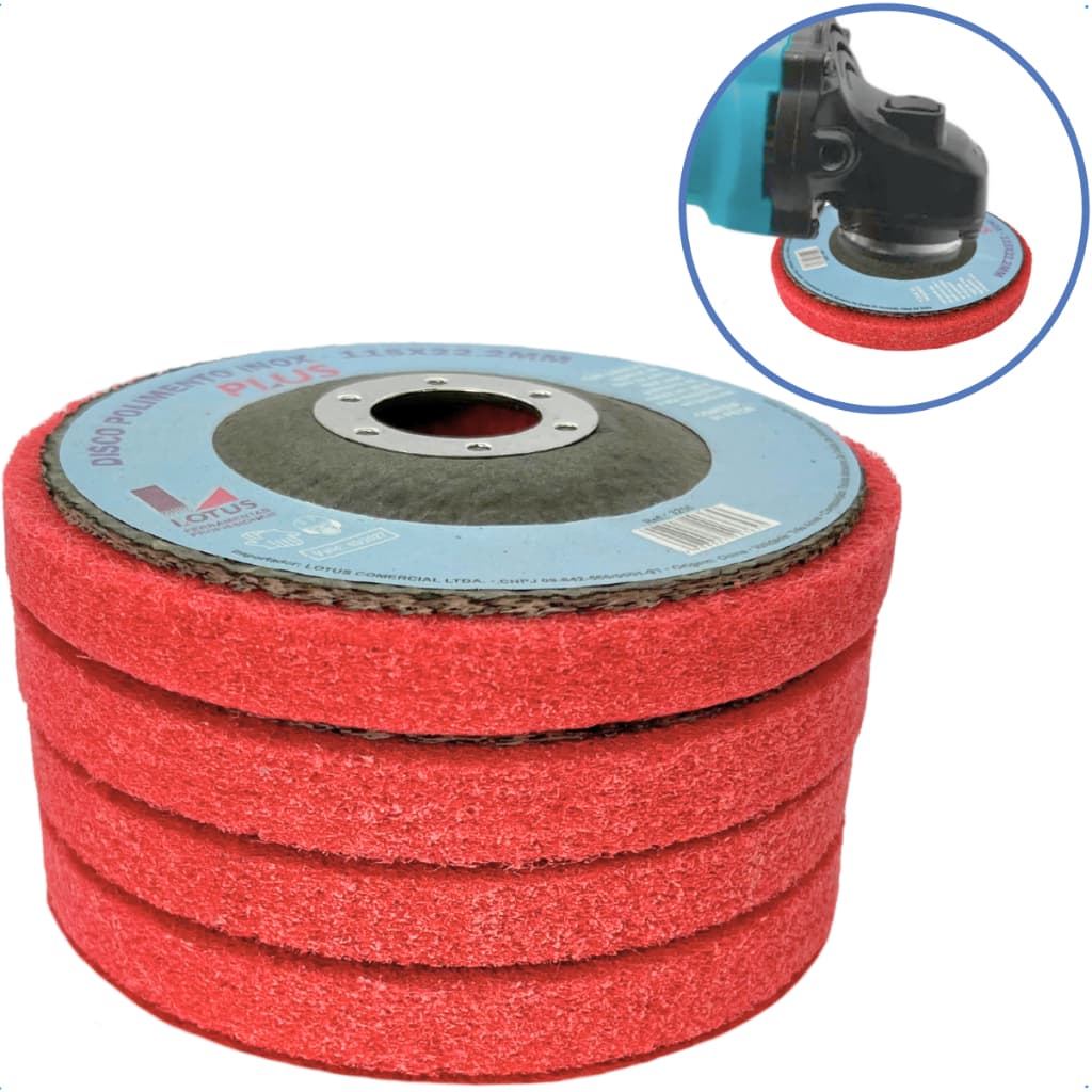kit 4 disco polimento inox ferro alumínio 115mm furo 22.2mm 4 1/2 Disco polidor Disco para polir