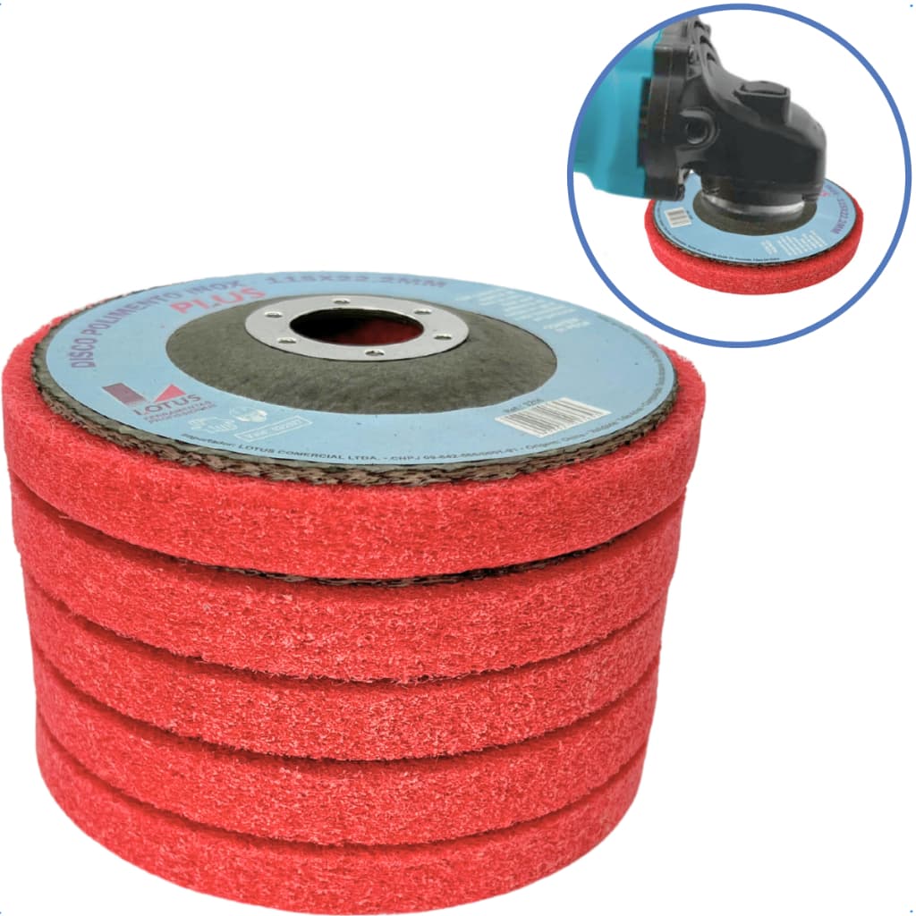 kit 5 disco polimento inox ferro alumínio 115mm furo 22.2mm 4 1/2 Disco polidor Disco para polir