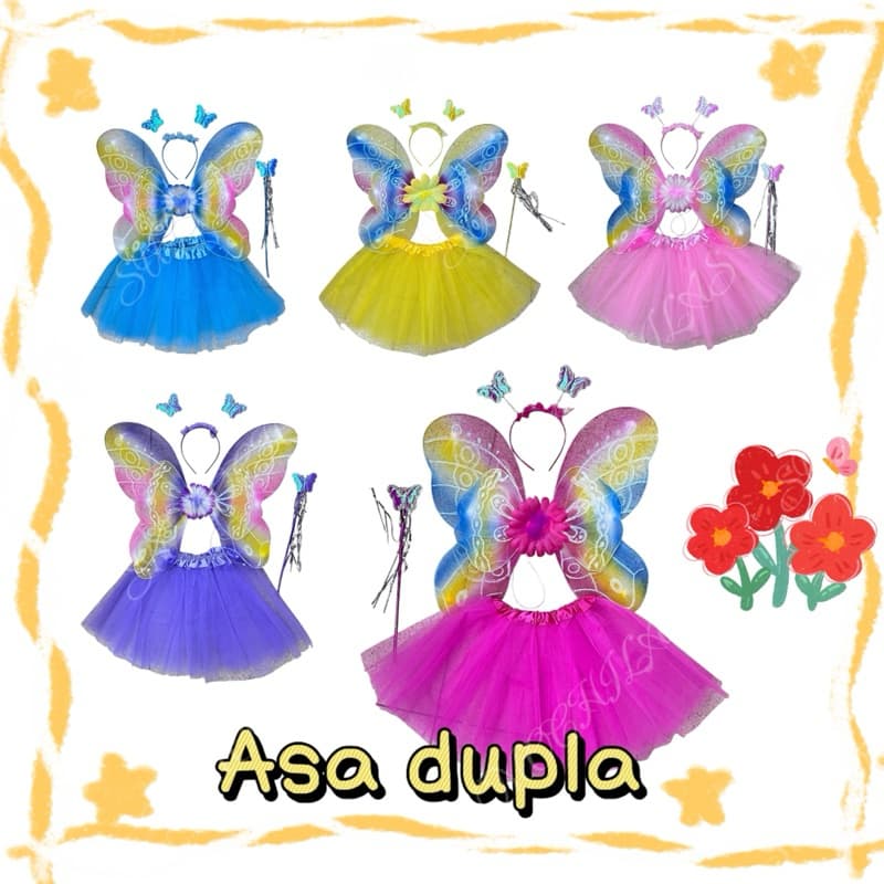 Fantasia infantil para carnaval festa kit de quatro peças com asa dupla