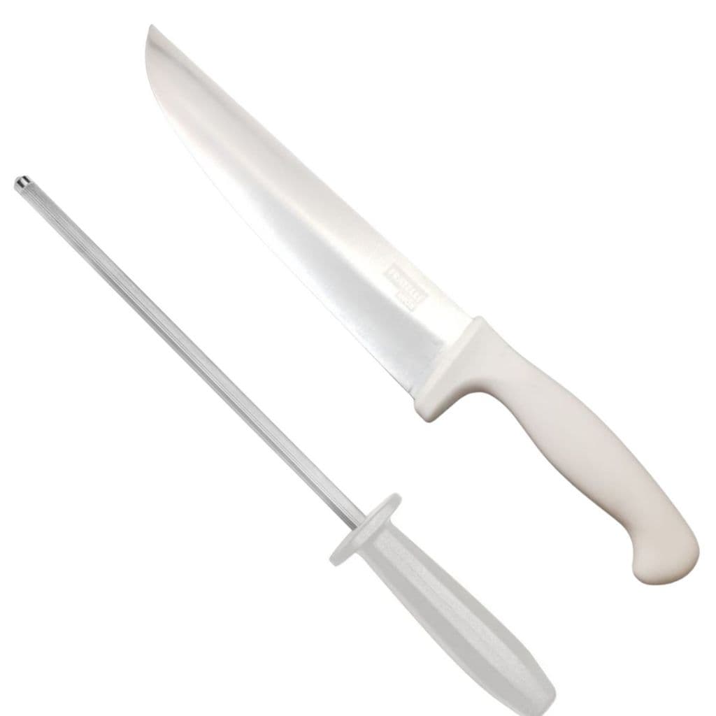 Faca de Carne 10" Chef + Chaira de Amolar 8" Afiadora Açougue Cozinha Churrasco Fratelli
