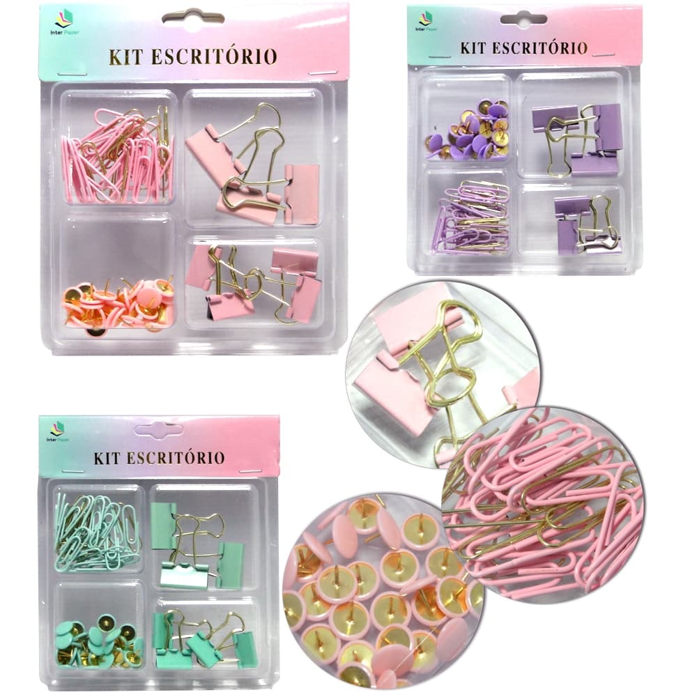 Kit Escritório Clips, Binders E Tachinha Percevejo C0m 67 Peças