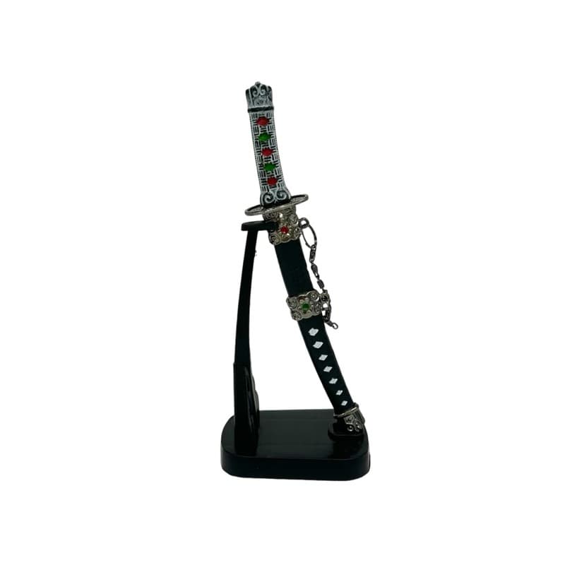 Espadas Mini Katanas Samurai Japonesa Metal Decorativas Abridor de carta C/Suporte SEM CORTE 17,5cm