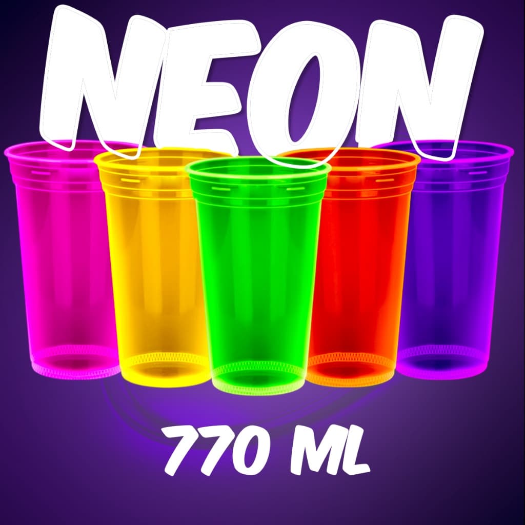 50 Copos 770ml Neon Brilha na Luz Violeta Festa