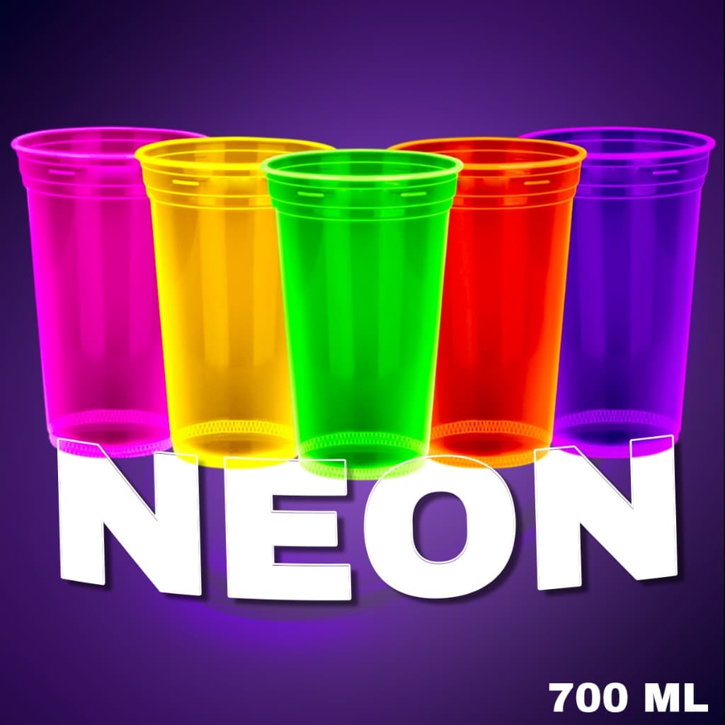 100 Copos Neon 770 ml Festa Brilha na Luz Violeta