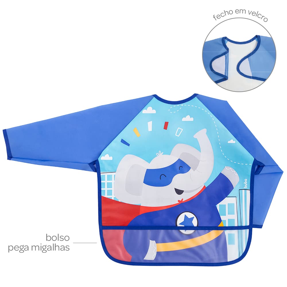 Babador Avental Impermeável Com Bolso E Mangas Buba Rosa E Azul