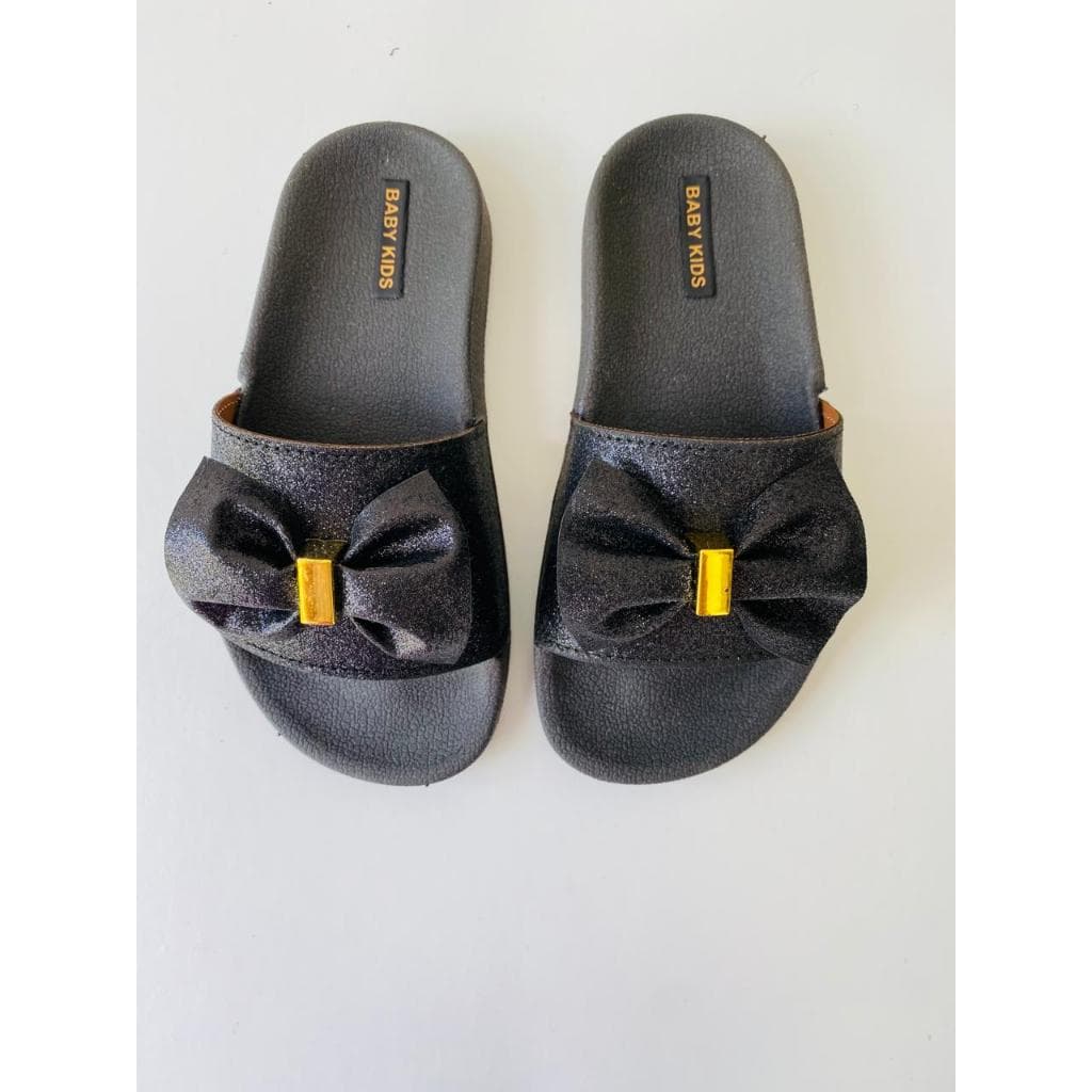 Chinelo Slide Glitter Menina Infantil Tendência Super Leve E Confortável Preto