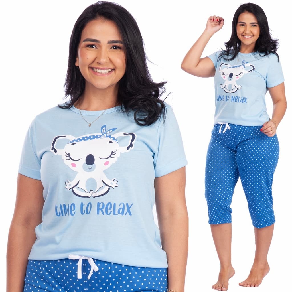 Pijama Pescador Feminino Estampado Manga Curta e Calça Capri Promoção
