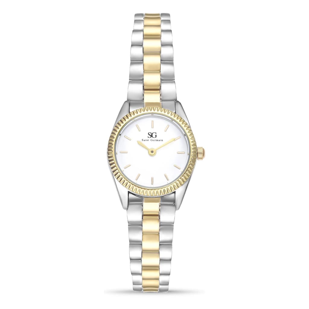 Relógio Feminino Saint Germain Celeste Bicolor Mini Prata e Dourado com Bisel Canelado