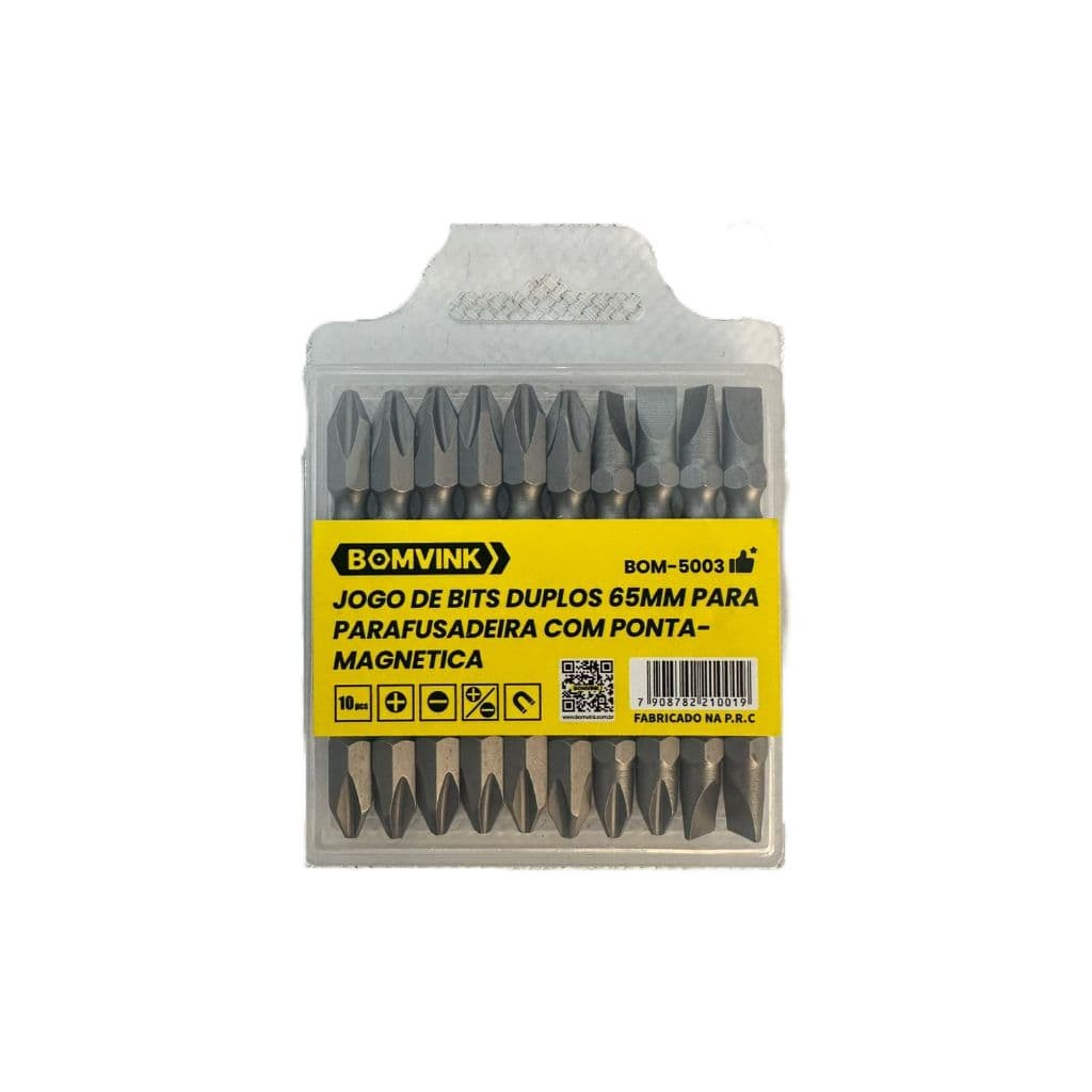 BITS DUPLOS 65mm PARA PARAFUSADEIRA - PONTA MAGNETICA - BOMVINK