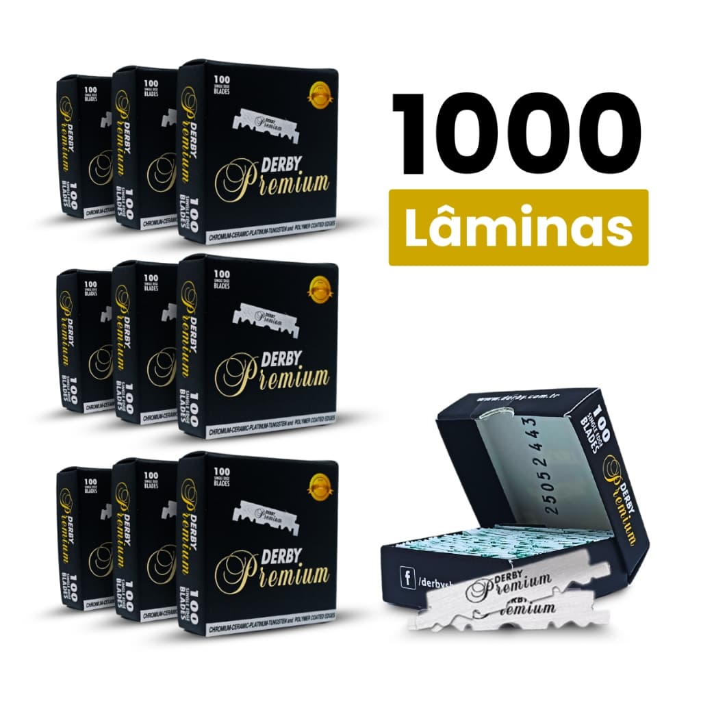 1000 Lâminas de Barbear Derby Premium MEIA LAMINA Para uso em Navalhete (Borda com Cromo e Platina)