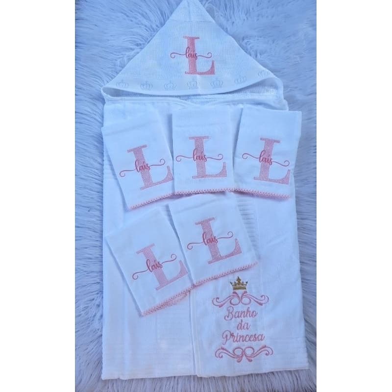 kit toalha banho personalizada bebê nome bordado toalha+5 fraldas