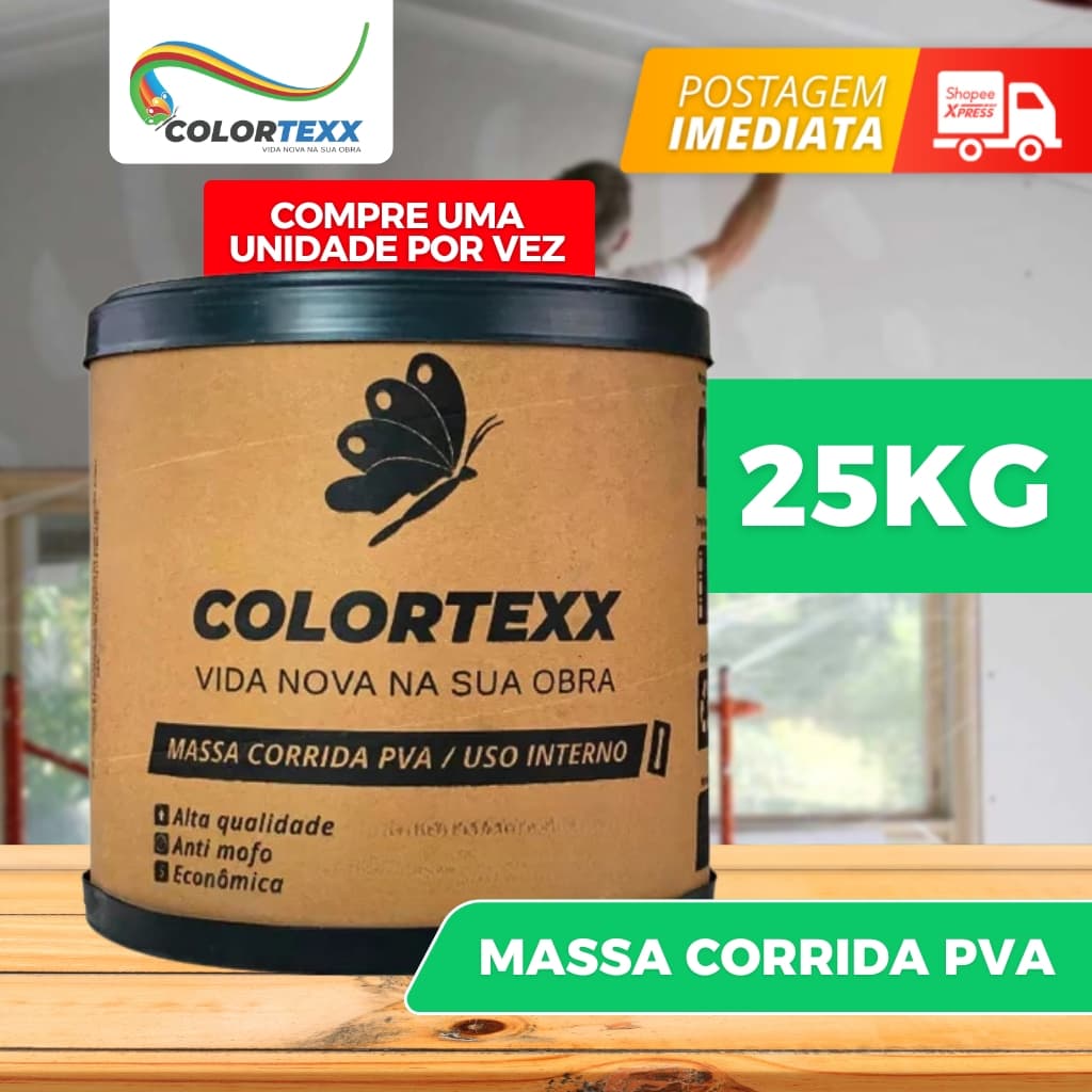 Massa Corrida Premium Pva 25kg Acabamento Nivelador Fácil Aplicação - Colortexx branca parede