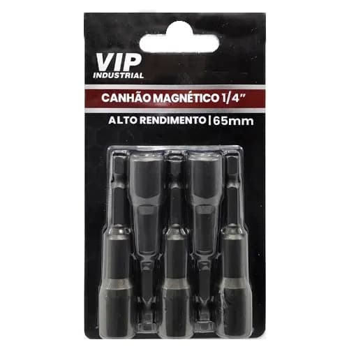 SOQUETE CANHÃO MAGNÉTICO 1/4" - Enc. 1/4" x 65mm - kit com 5 unidade