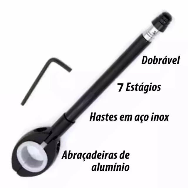 Antena Corta Pipa Moto Retrátil 7 Estágios Guidão Aço Inox Preta Anti Cerol