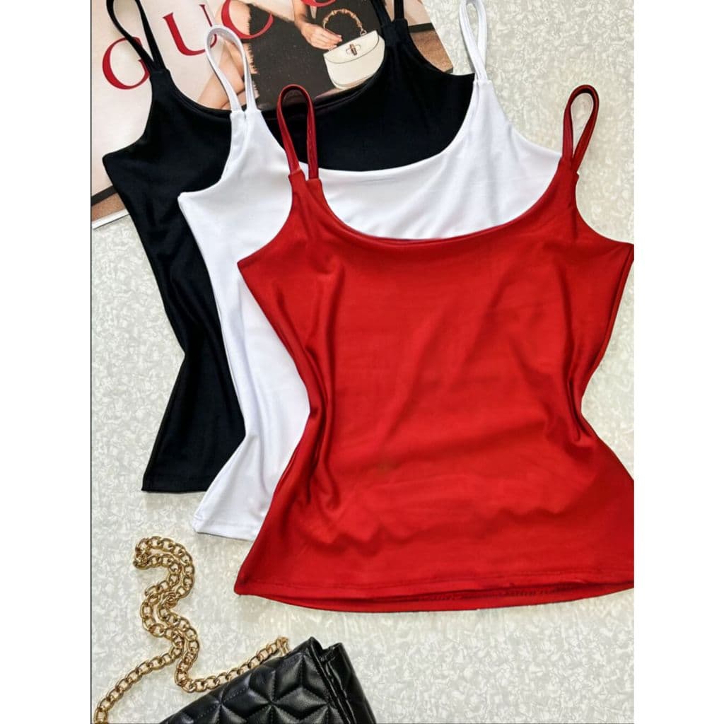 Kit 3 Blusas Feminina Regata Alcinha Fina Em Suplex Com Forro