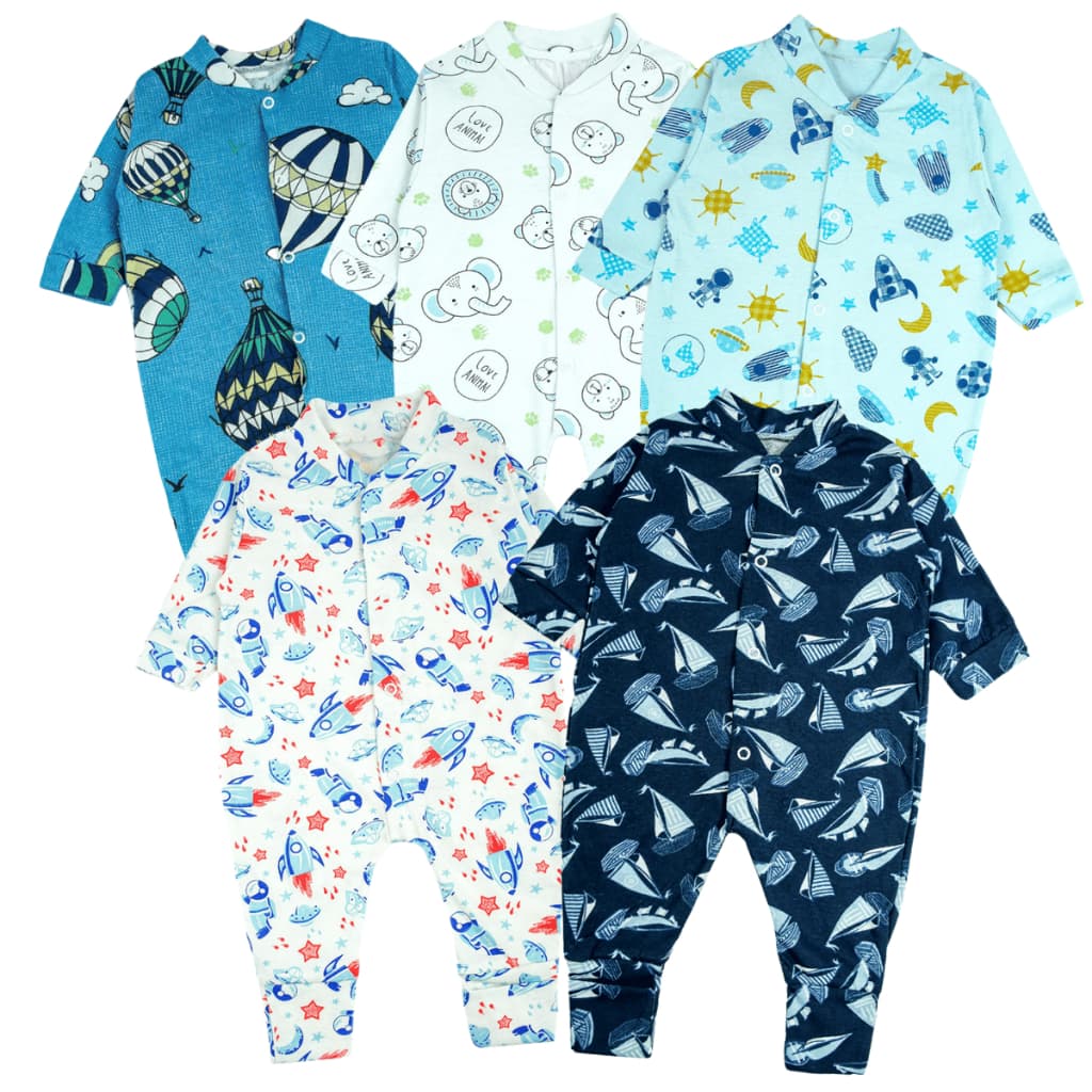 Kit 5 Macacão para Bebê  Estampado Vira Pé Diversas Estampas Roupinhas para Bebê 100% Algodão P/M/G