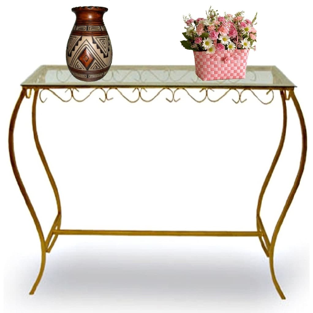 Aparador de Sala Com Tampo de Vidro Decoração Golden S60