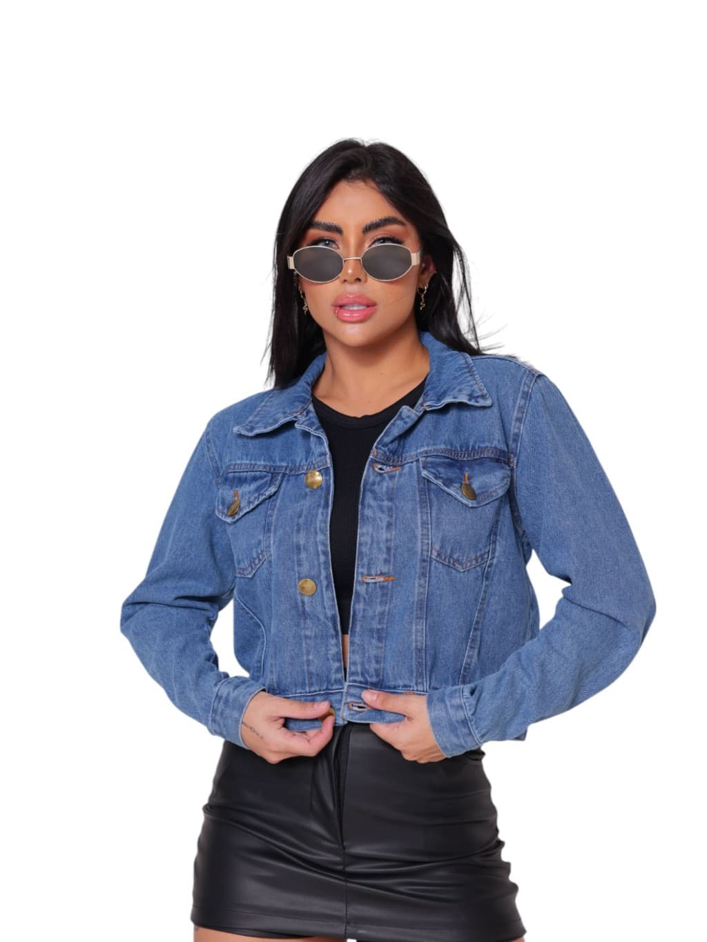 Jaqueta Cropped Com Barra Jeans Curto Moda Feminina