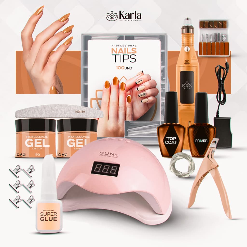 Kit Unha Gel Completo Cabine Sun 5 48W Digital Lixadeira Elétrica Caneta Pedicure e Manicure Alongamento De Unhas Tips