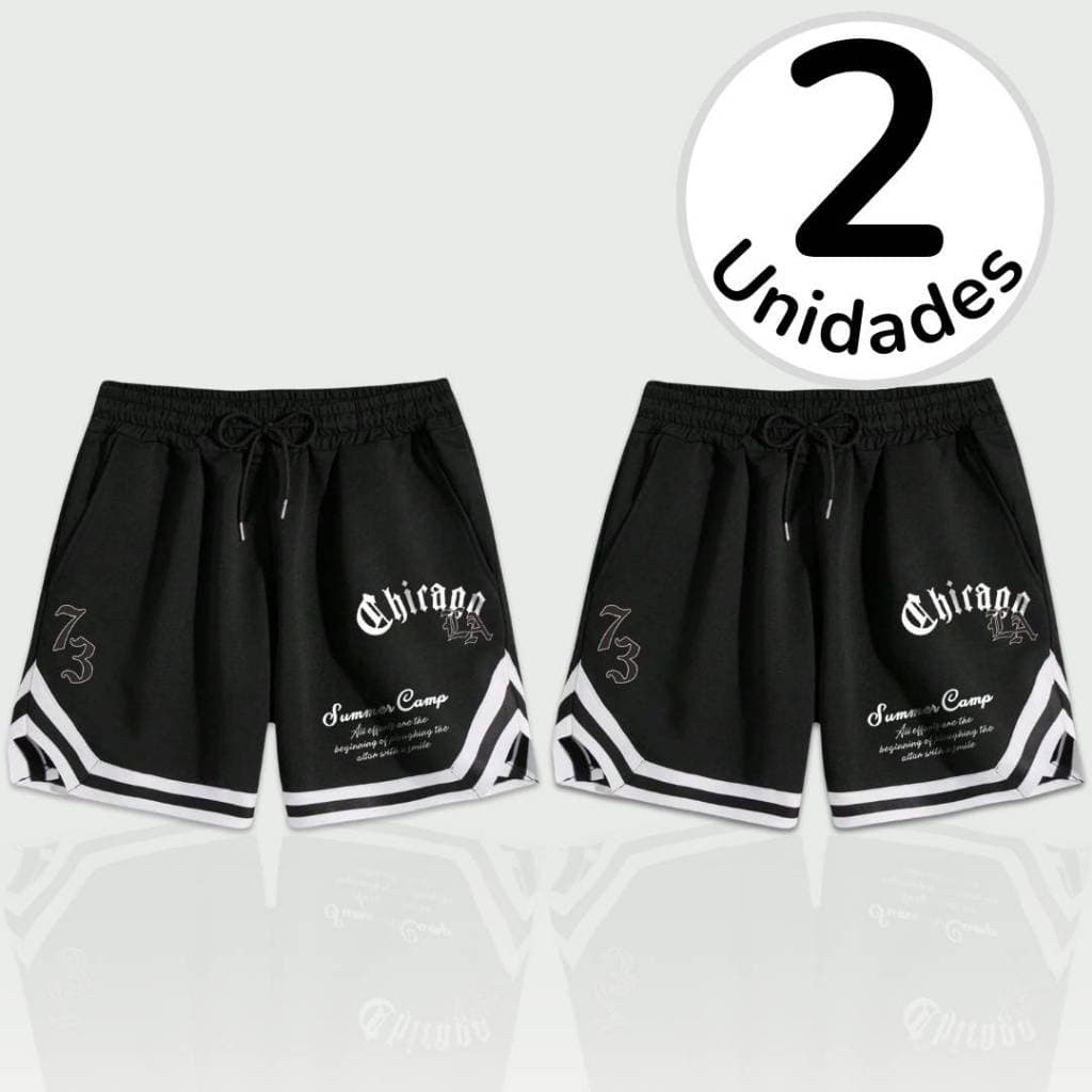 Kit 2 Bermudas Masculina Style Basquete Chicago 73 Street Drip Treinos Academia Dia a Dia