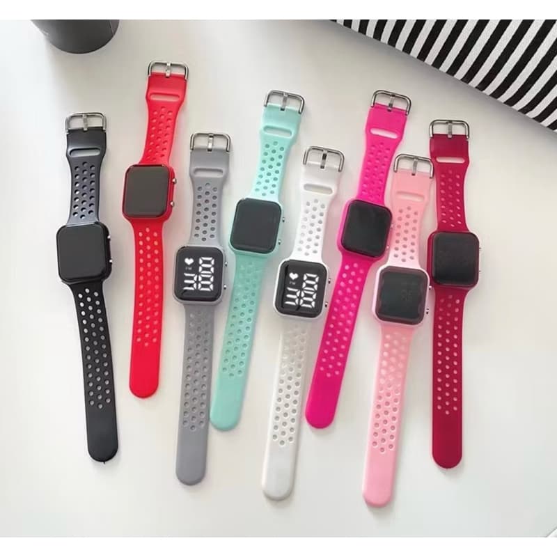 Relógio Masculino Feminino Led Quadrado Digital Corrida Running Estiloso Diversas Cores Preto Rosa