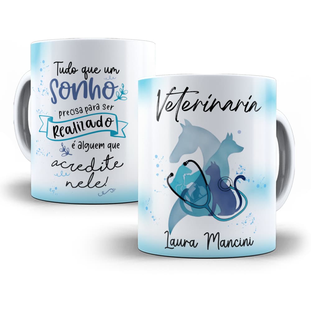 Caneca Personalizada Veterinaria com nome- Porcelana 325 ml