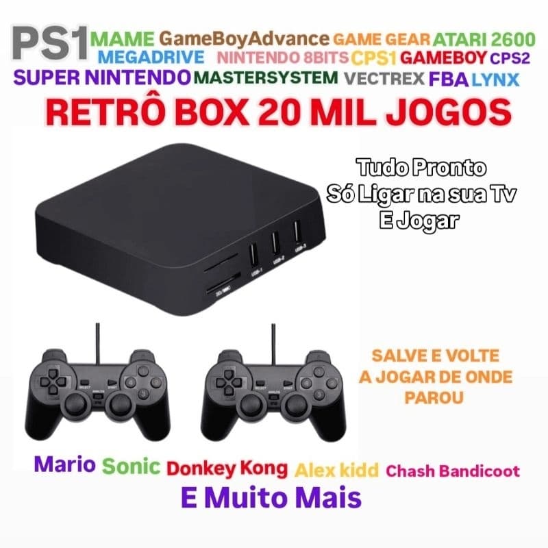 Vídeo Game Retrô 20.000 Jogos Clássicos dos anos 90 + 2 Controles