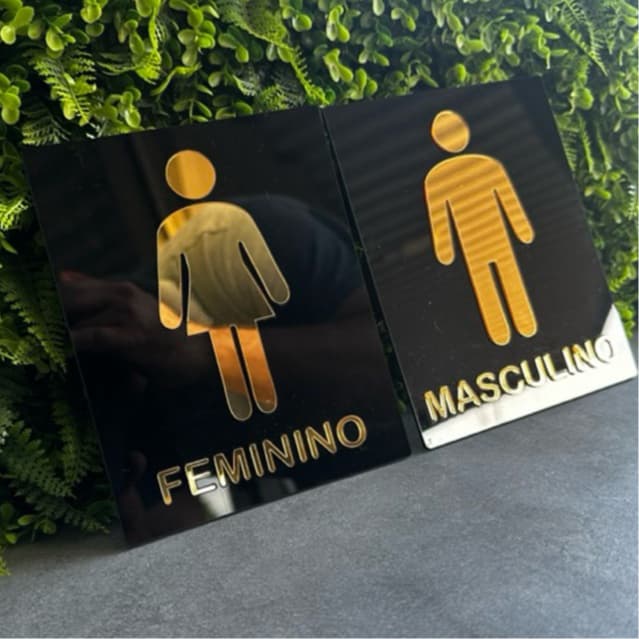 kit 02 Placas de Acrílico Para Banheiro Feminino e Masculino