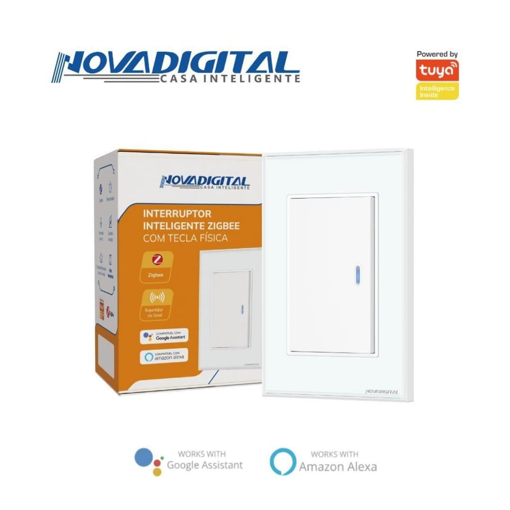 Interruptor tecla Fisica Led 1, 2 , 3 ,4, 6 botões Branco/Preto NovaDigital zigbee (necessario HUB)