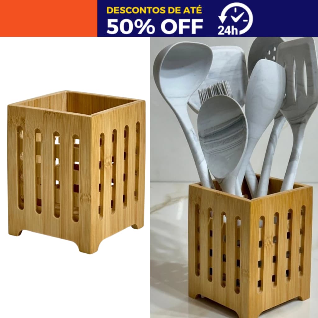 Porta Talher Escorredor de Talheres em Bambu Quadrado
