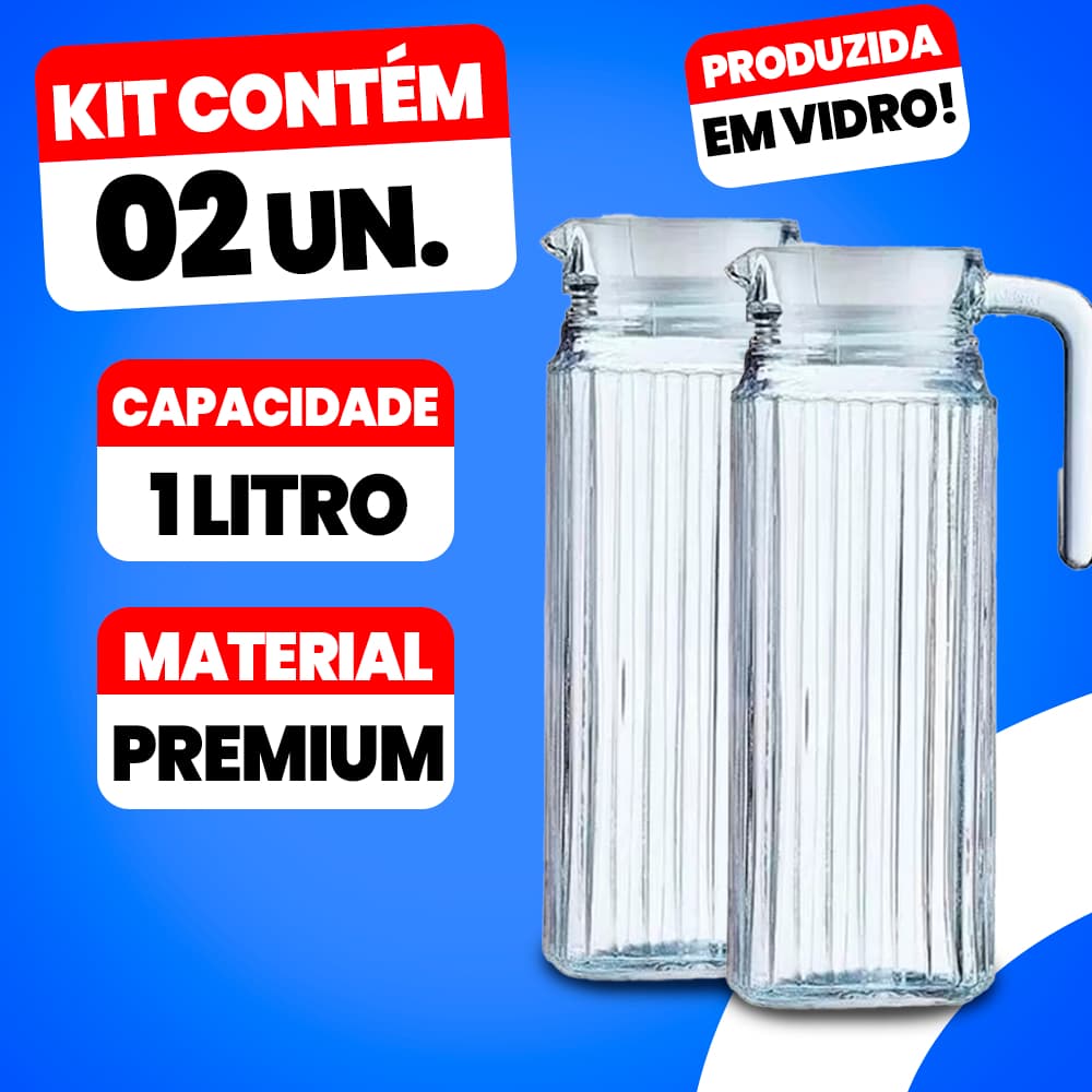 Jogo Com 2 Jarras De Vidro 1 Litro Transparente Para Suco Água com Tampa