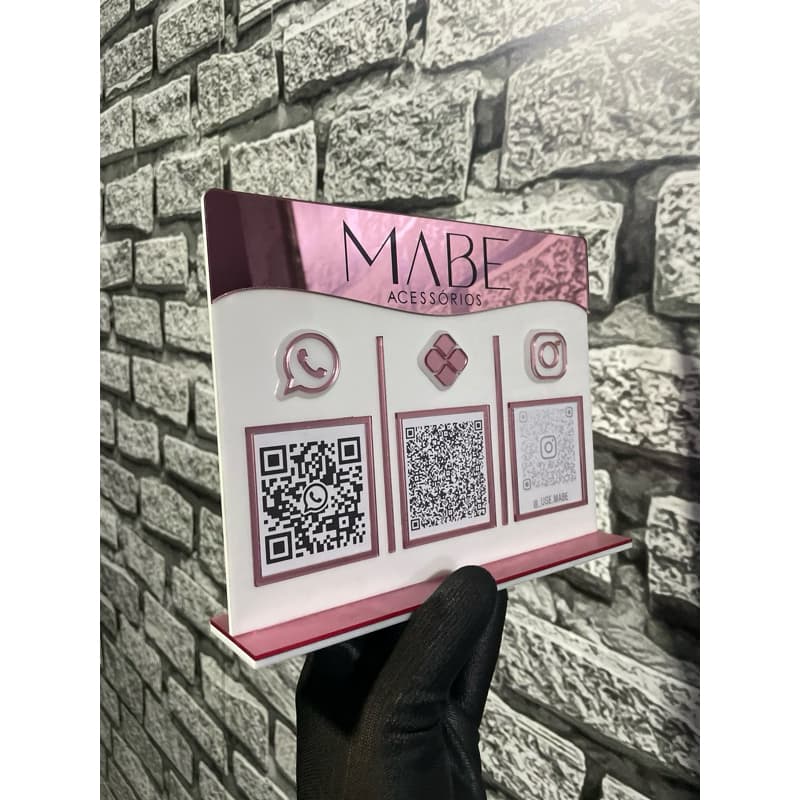 Placa Display 03 QR Code - Acrílico Espelhado com Logo Personalizada