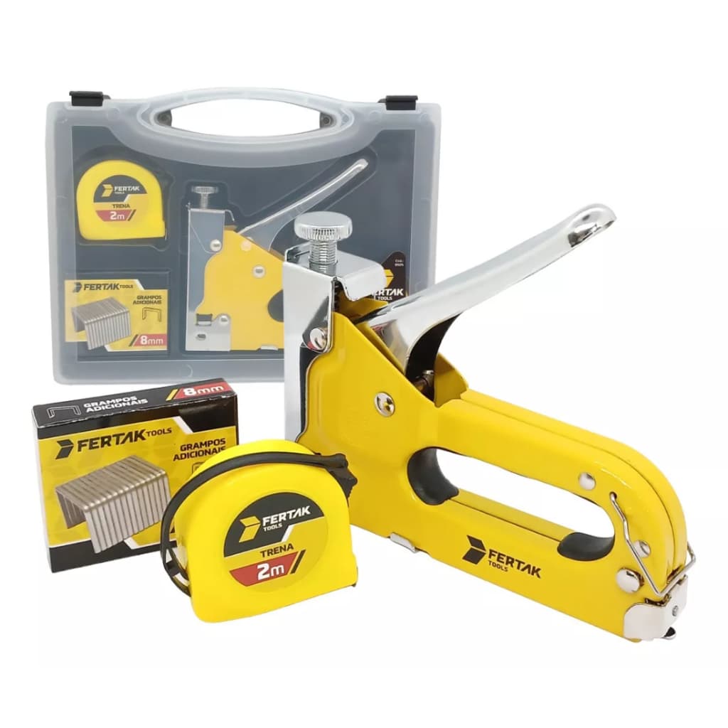 Grampeador Tapaceiro Profissional com Maleta + Trena + Grampos Fertak 4-14mm