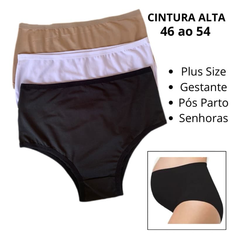 Kit 3 Calçola Gestante Senhora Cor Neutra Plus Size Conforto Cós Alto Pós Parto