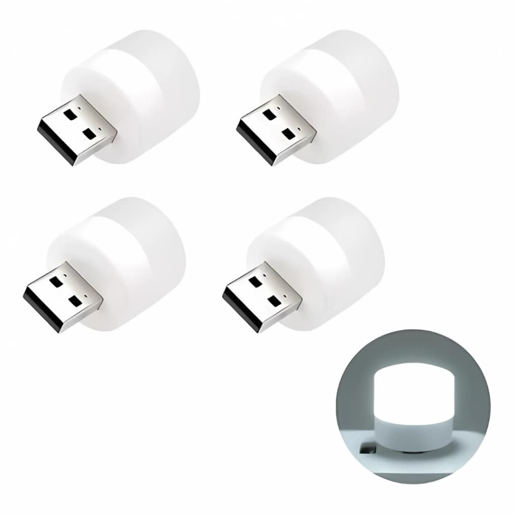 Kit 4 Mini Luz Led Usb Luminária Abajur Lâmpada Notebook Cúpula Branco-frio Estrutura Branco 5v