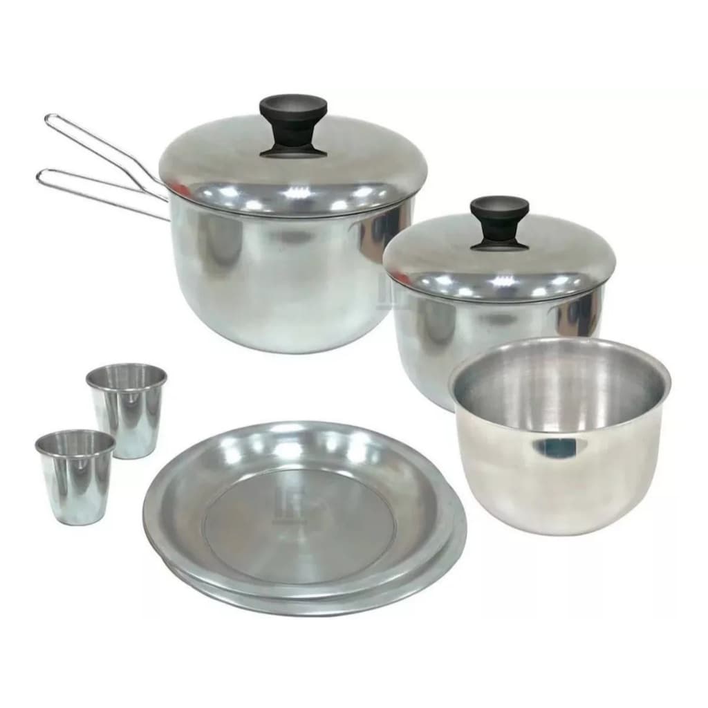 Kit Completo 8 Pçs Cozinha Alumínio Panela Prato Copo Gourmet para Camping Nautika
