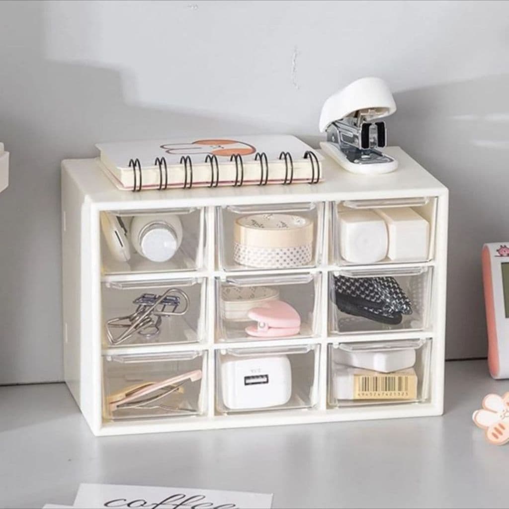Organizador Mini Gaveteiro Com 9 Gavetas Transparente Para Maquiagem/Joias/Papelaria